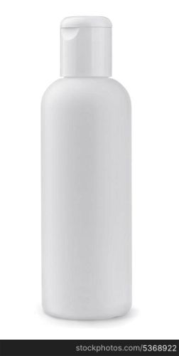 White plastic cosmetic bottle isolated on white