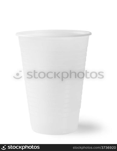 White plastic cup isolated on white background