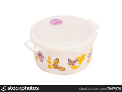 White plastic food pot container isolated on white