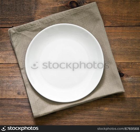 white plate on wooden background