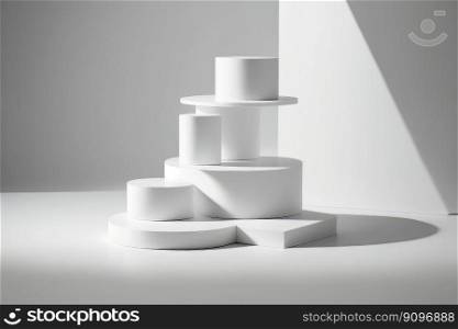 White podium on the white background simple geometric form. Illustration Generative AI 