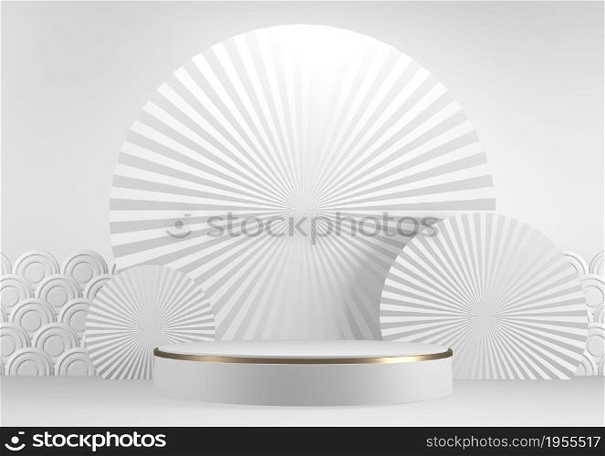 white podium show cosmetic product geometric. 3D rendering