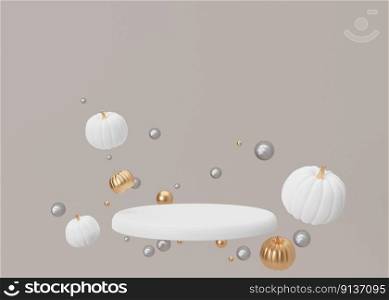 White podium with Halloween decoration on beige background. Halloween composition. Scene for product, cosmetic presentation. Trendy mock up. Pedestal, platform, stage for beauty product. 3D rendering. White podium with Halloween decoration on beige background. Halloween composition. Scene for product, cosmetic presentation. Trendy mock up. Pedestal, platform, stage for beauty product. 3D rendering.