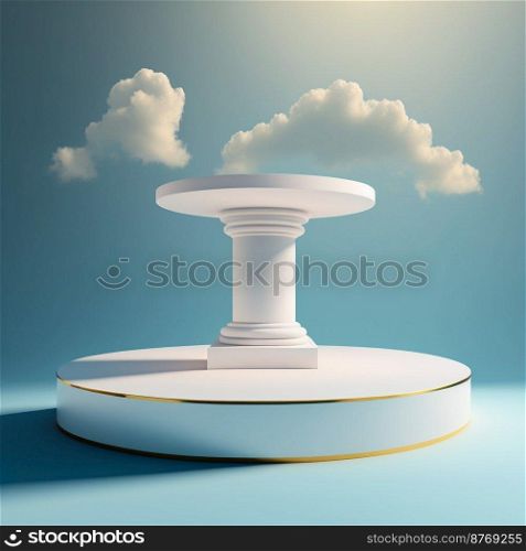 White podium with sky background for product placement 3d illustrated