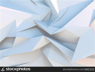 White polygonal triangle geometric background. 3D illustration. White polygonal triangle geometric background