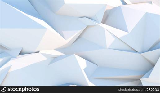 White polygonal triangle geometric background. 3D illustration. White polygonal triangle geometric background
