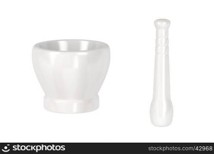 White porcelain mortar with pestle isolated on white background