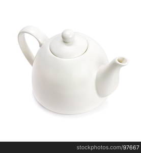 White porcelain teapot, isolated on white background