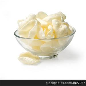 White Potato chips bowl isolated on white, clipping path included