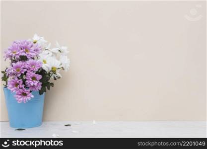 white purple flowers basket