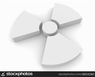 White radioactivity symbol on white background, 3d render
