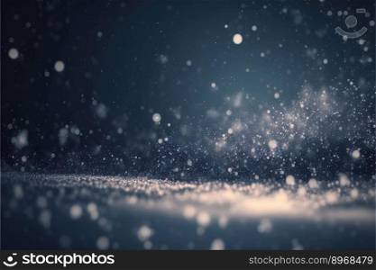 White rain drops or snowflakes falling down on a dark blue background. Generative AI