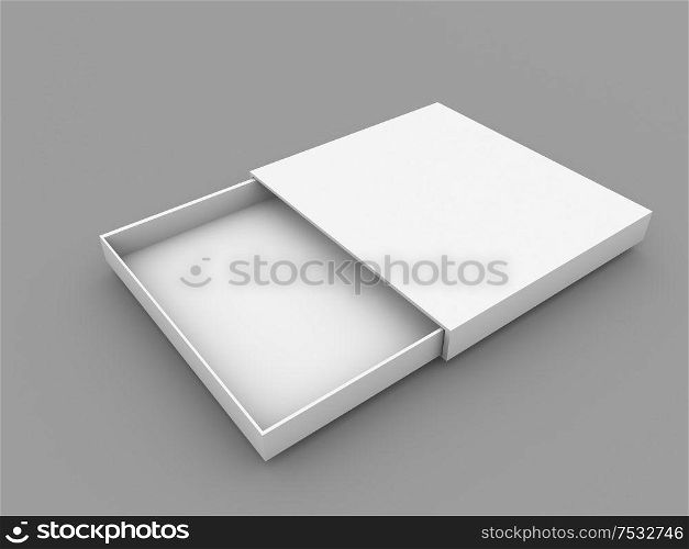 White realistic box on a gray background. 3d render illustration.. White realistic box on a gray background.