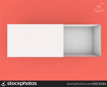 White realistic open paper box on a red background. 3d render illustration.. White realistic open paper box on a red background. 