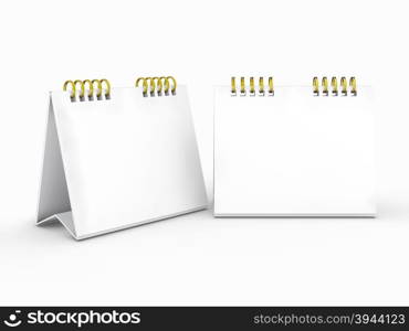 White rectangle table calendar and gold ring mock up with clipping path or work path, ready for your design and decoration