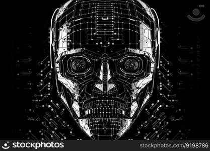 white robot head face binary code logo artificial intelligence generative ai.