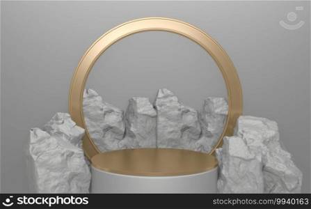 White Rock stones on podium geometric for Product presentation. 3D rendering