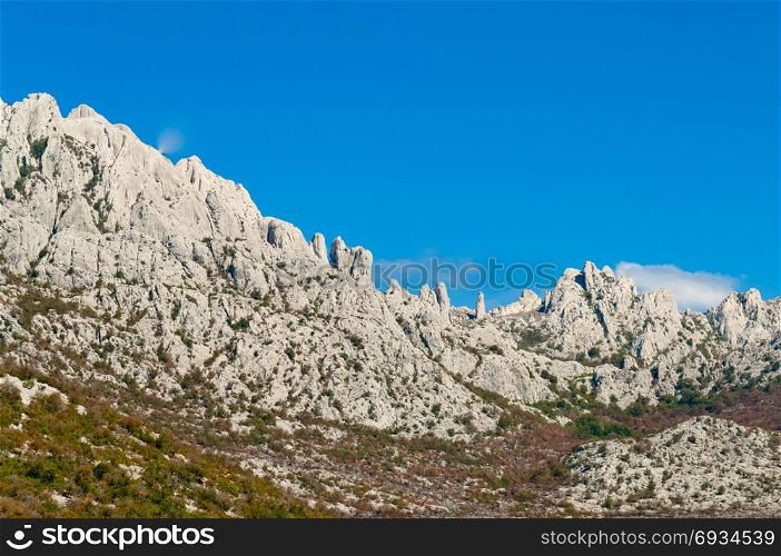 White , rocky mountains at Adriatic coastal region, Dalmatia, Croatia