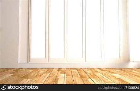 white room interior parquet wood floor. 3D rendering