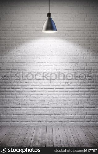 white room interior with turn on lamp