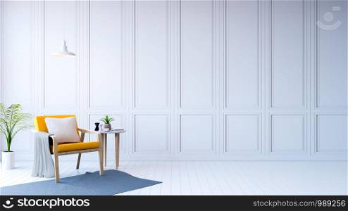 white room modern interior,yellow arm chair with white table /3d rendering