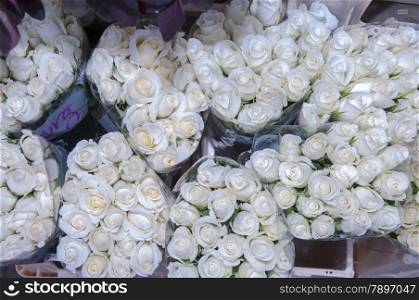 white roses for selling at a shop