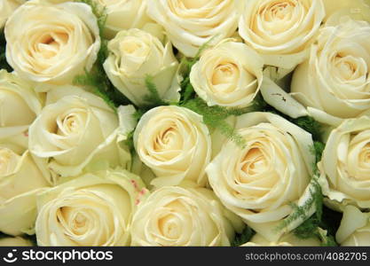white roses in a big bridal flower decoration