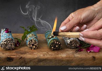 white sage incense group in front of white background
