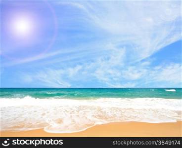 White Sand Beach with Perfect Sunny blue Sky at Phuket Thailand