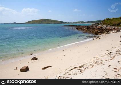 White sands at Appletree Bay, Tresco, Isles of Scilly, Cornwall, England.