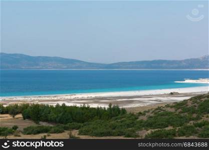White sandy beach and sky in Lake Salda Turkey