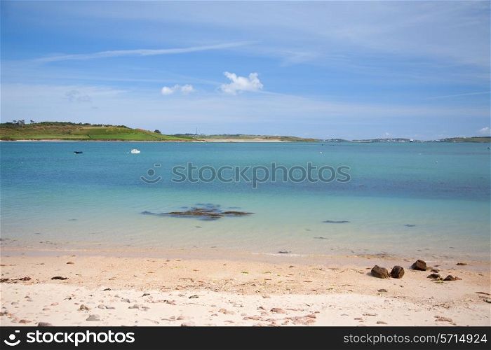 White sandy beach at Bryher, Isles of Scilly, Cornwall, England.