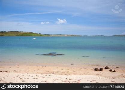 White sandy beach at Bryher, Isles of Scilly, Cornwall, England.