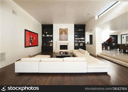 White seating in spacious luxury apartment