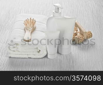 white set with hairbrush and massager