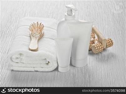 white set with hairbrush and massager