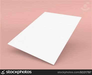 White sheet of A4 paper on a pink background. 3d render illustration.. White sheet of A4 paper on a pink background. 