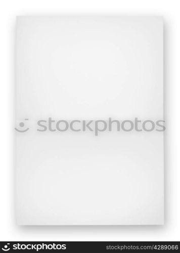 White sheet of paper folded in half isolated on white background