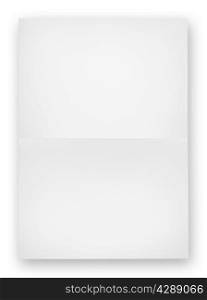 White sheet of paper folded in half isolated on white background