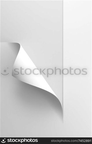 white sheet of paper with corner curl, 3d rendering