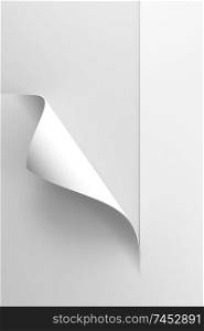 white sheet of paper with corner curl, 3d rendering