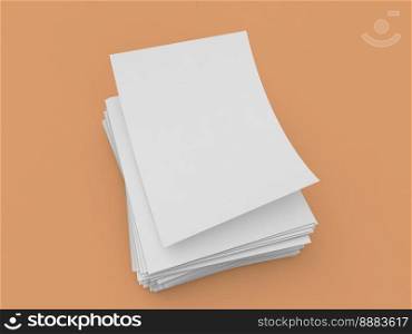 White sheets of A4 office paper on a brown background. 3d render illustration.. White sheets of A4 office paper on a brown background. 