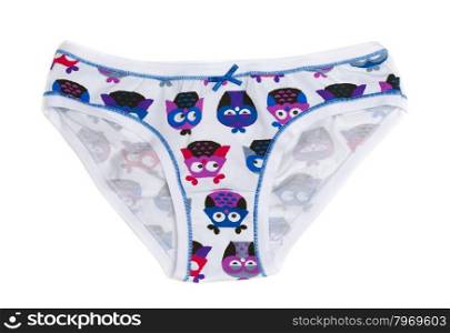 "White shorts with a pattern of "owl". Isolate on white."