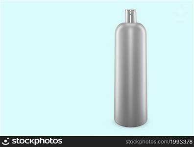 White silver shampoo plastic bootle mockup isolated from background: shampoo plastic bootle package design. Blank hygiene, medical, body or facial care template. 3d illustration