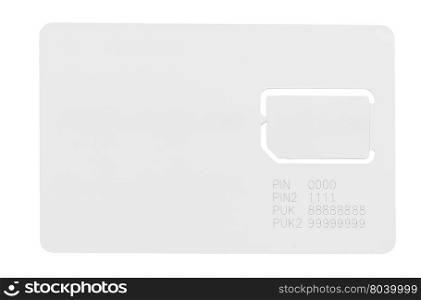 white SIM card for a mobile phone with an empty space for writing isolated