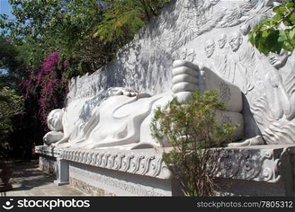 White sleeping Buddha on the hill in Nha Trang, Vietnam