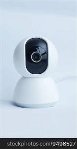 White smart home portable cctv for your home surveillance security isolated on white.