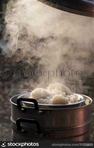 White smoke from the rice cooker.