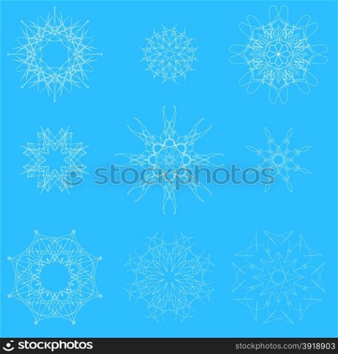 White Snow Flakes Isolated on Blue Winter Background. White Snow Flakes