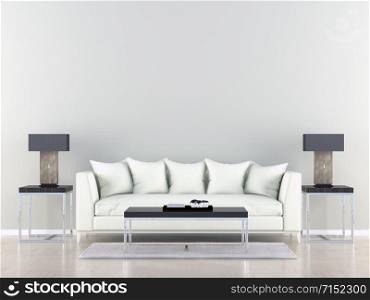 White sofa in a empty room with lamp and a wall in background